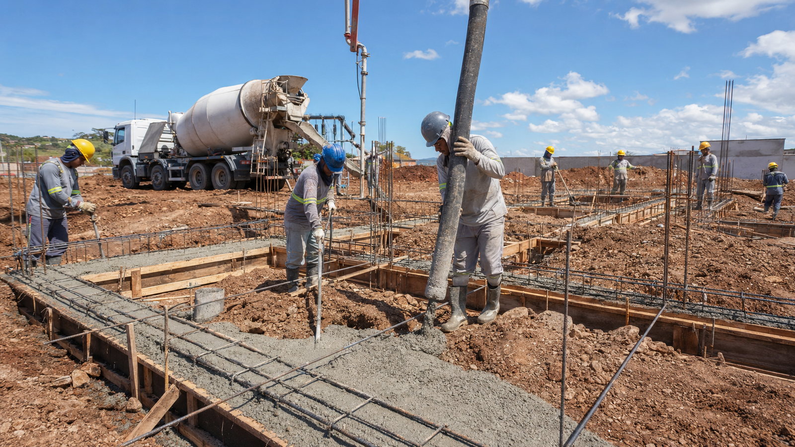 Caminhão betoneira fornecendo concreto usinado