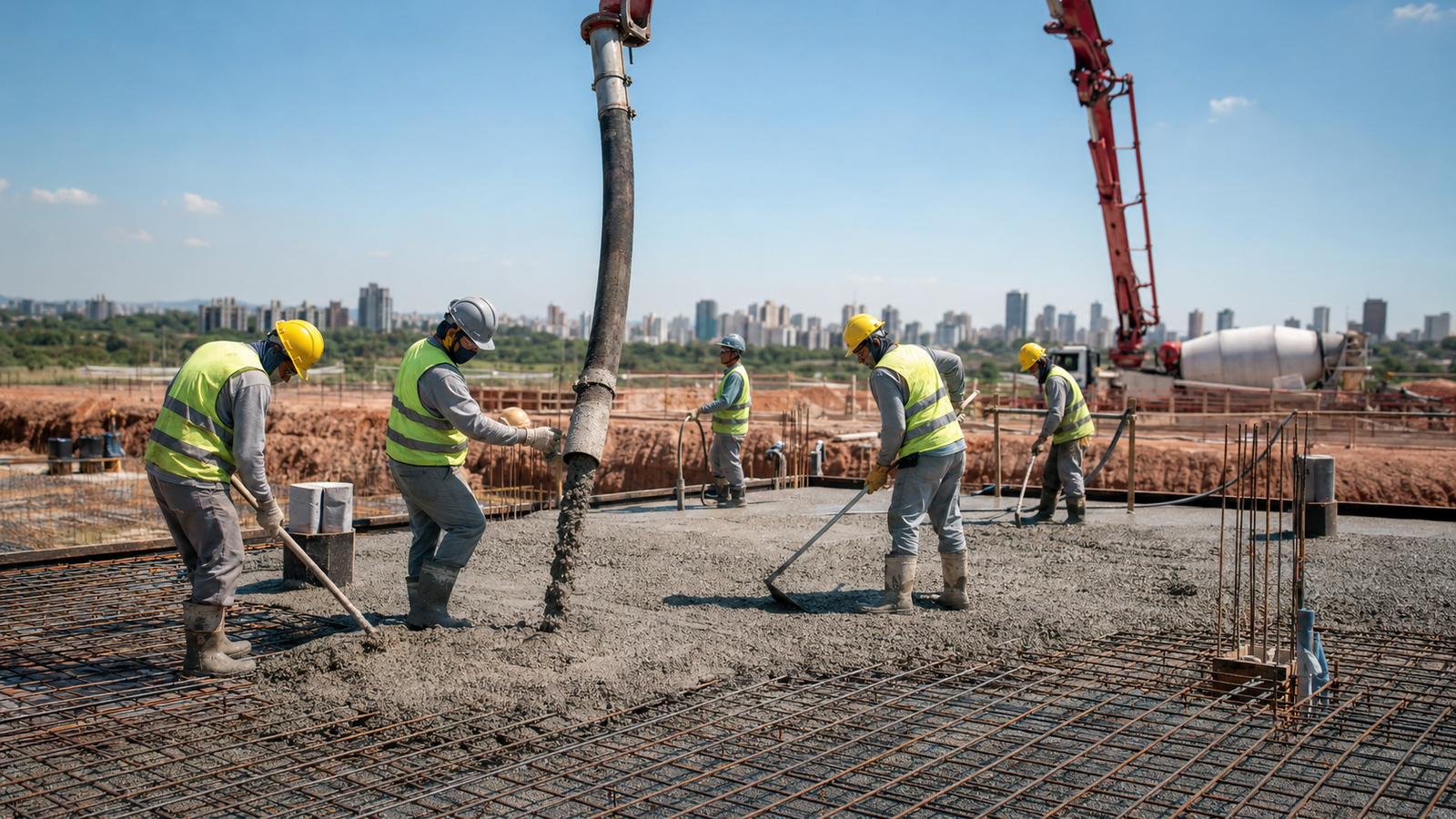 Caminhão betoneira fornecendo concreto usinado