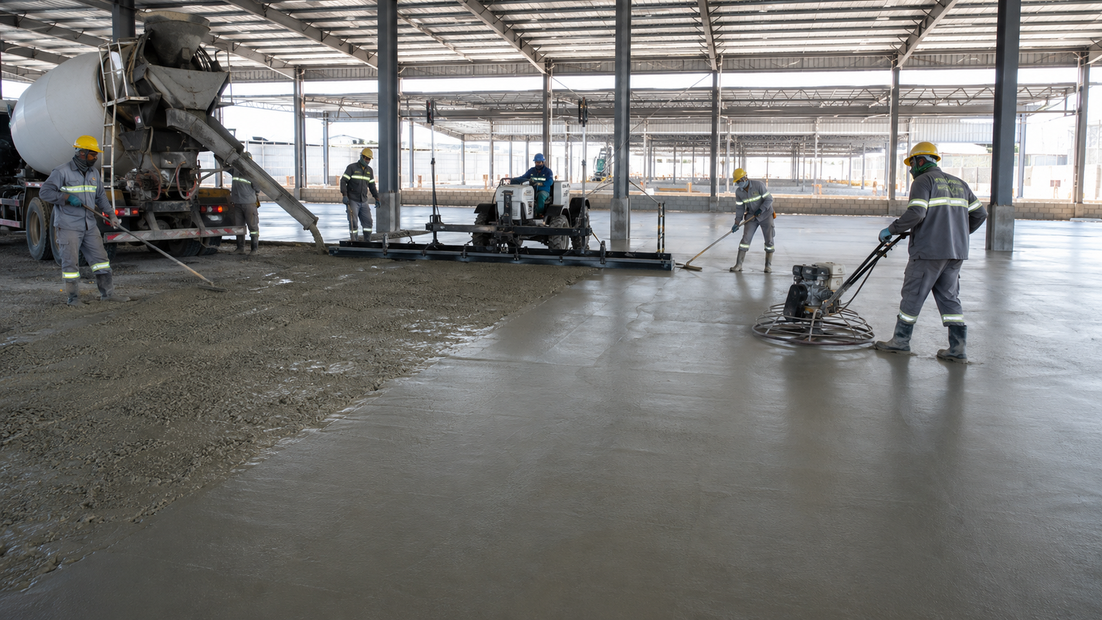 Caminhão betoneira fornecendo concreto usinado
